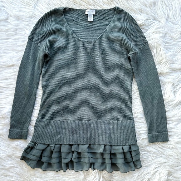 NWOT soft surroundings teal gray blue knit ruffle trim tunic sweater scoop neck - Picture 1 of 9